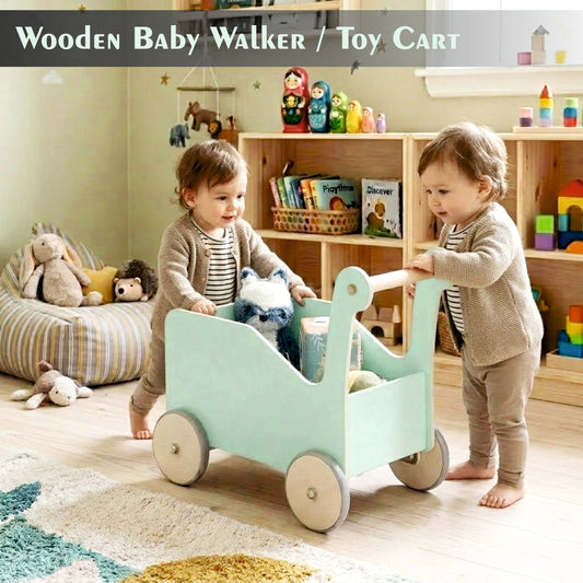 Wooden Baby Walker with Toy Storage – Push Cart for Toddlers | Montessori Style Learning Walker