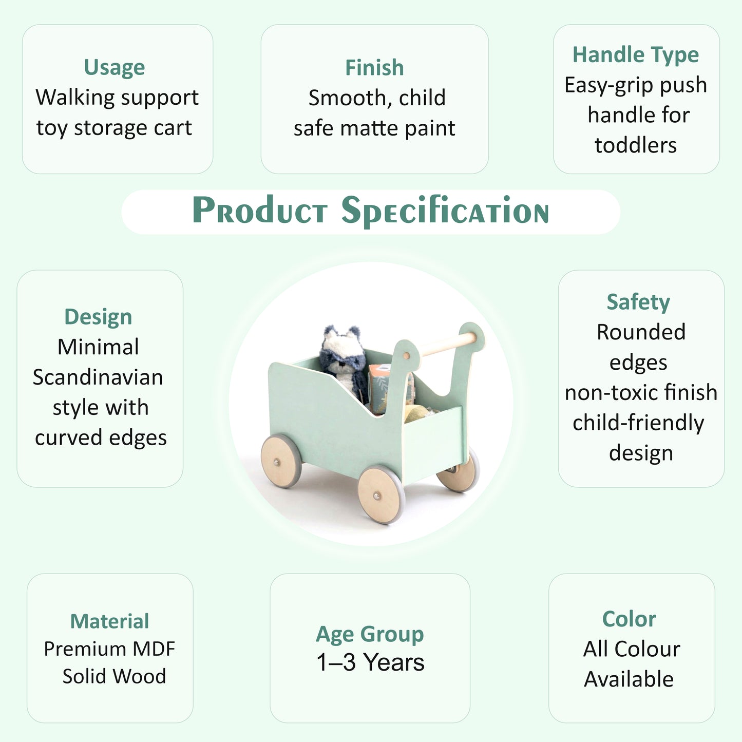 Wooden Baby Walker with Toy Storage – Push Cart for Toddlers | Montessori Style Learning Walker